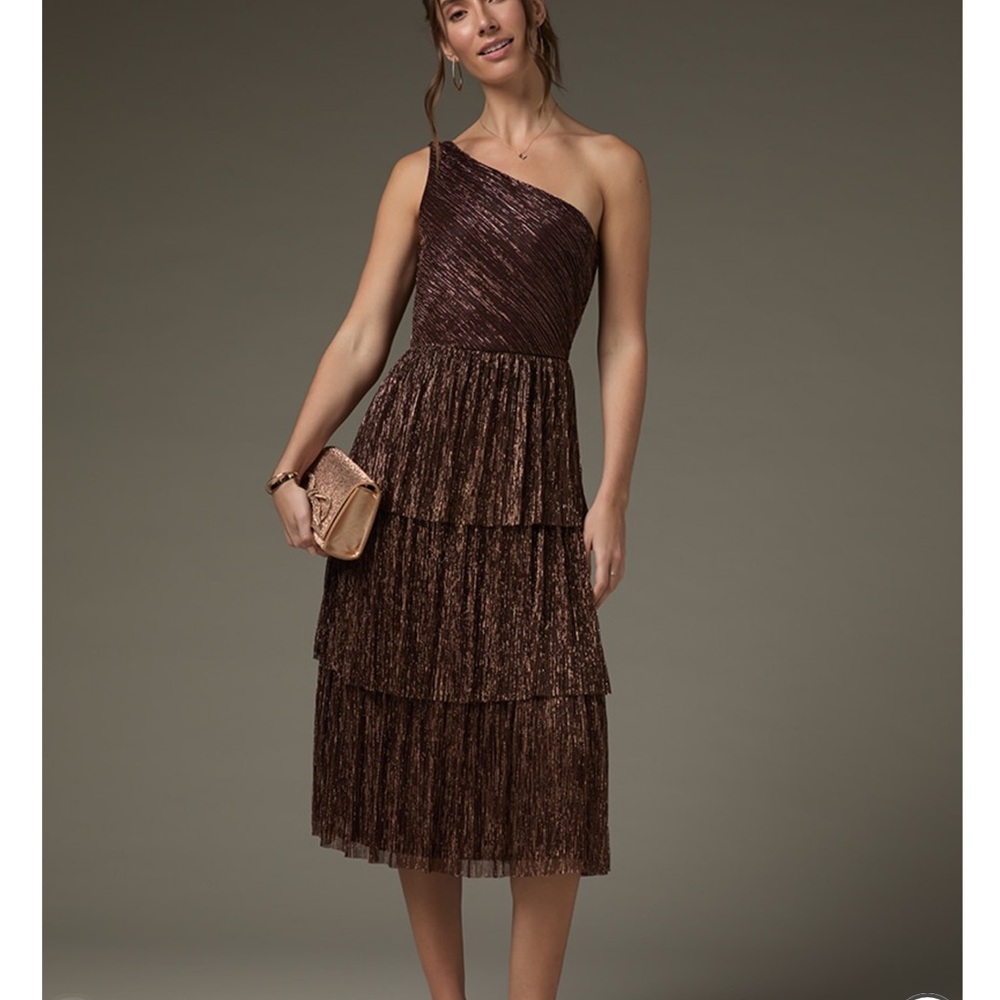 Francesca's Collections Brown One-Shoulder Tiered Dress